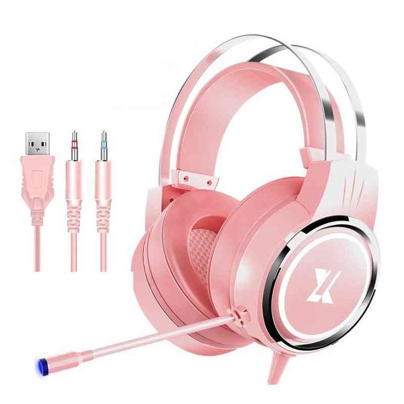 Pink Gaming Keyboard & Optical Mouse Headset With Earphone Sets