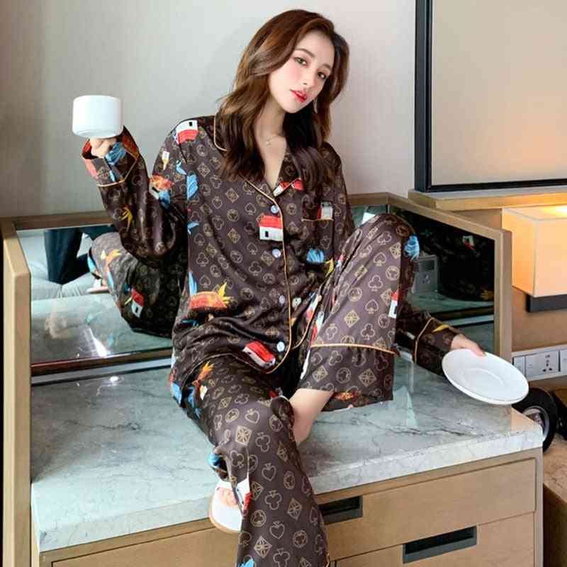 Print Nightwear Casual Pajamas Set, Sleepwear Intimate Lingerie Nightgown
