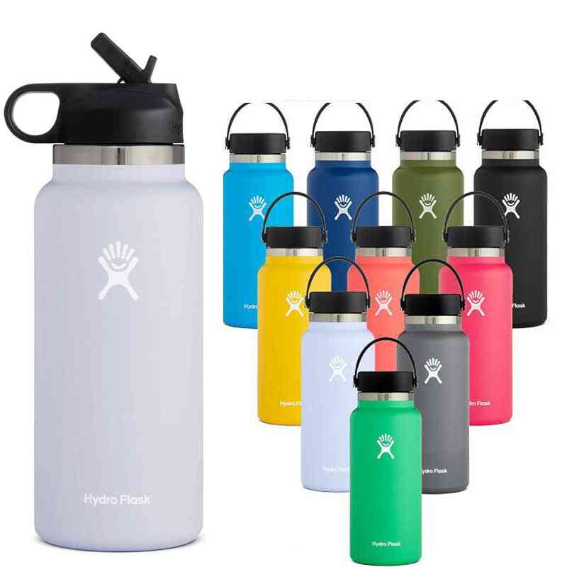 Stainless Steel- Vacuum Insulated, Hydro Water Bottle Flask, Wide Mouth With Straw Lid