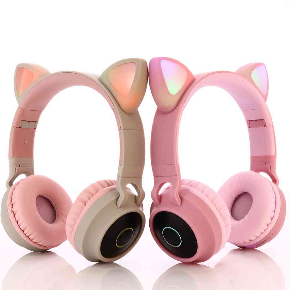 Led Cat Ear Headphones, Bluetooth, Noise Cancelling, Adults, Kids Girl Headset, Support, Tf Card, Fm Radio With Mic
