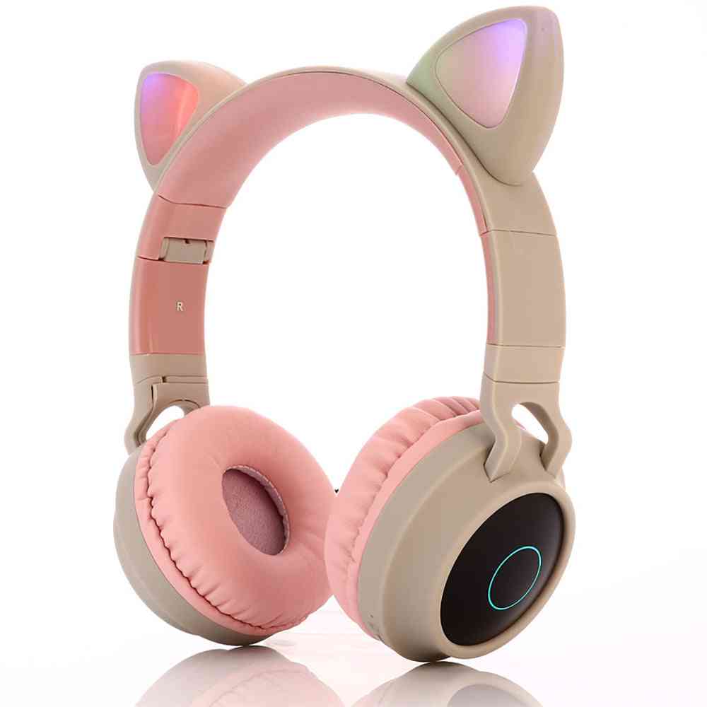 LED слушалки за котешки уши, Bluetooth, шумопотискане, възрастни, детски слушалки за момичета, поддръжка, tf карта, FM радио с микрофон