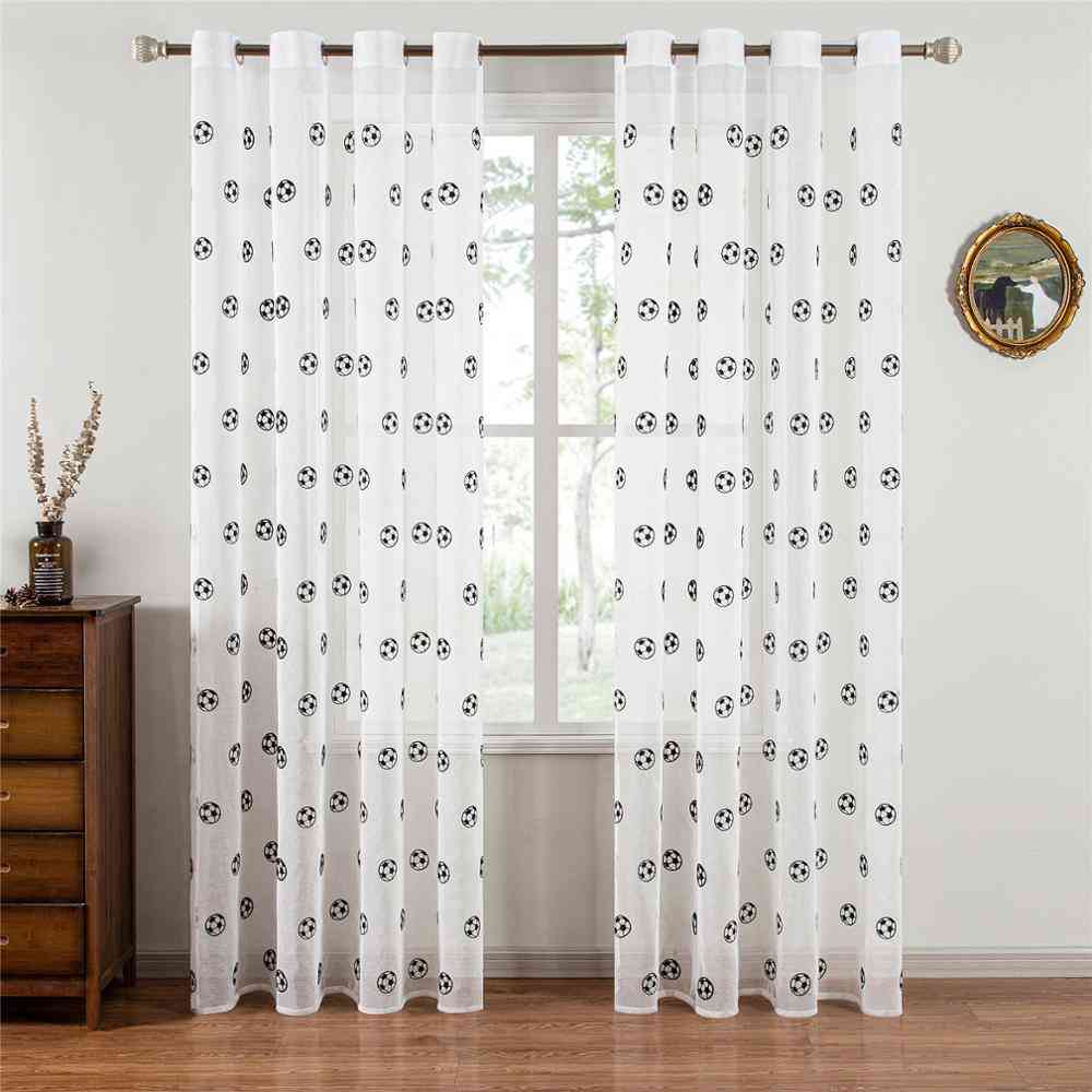 Embroidered Football Tulle Sheer Curtains For