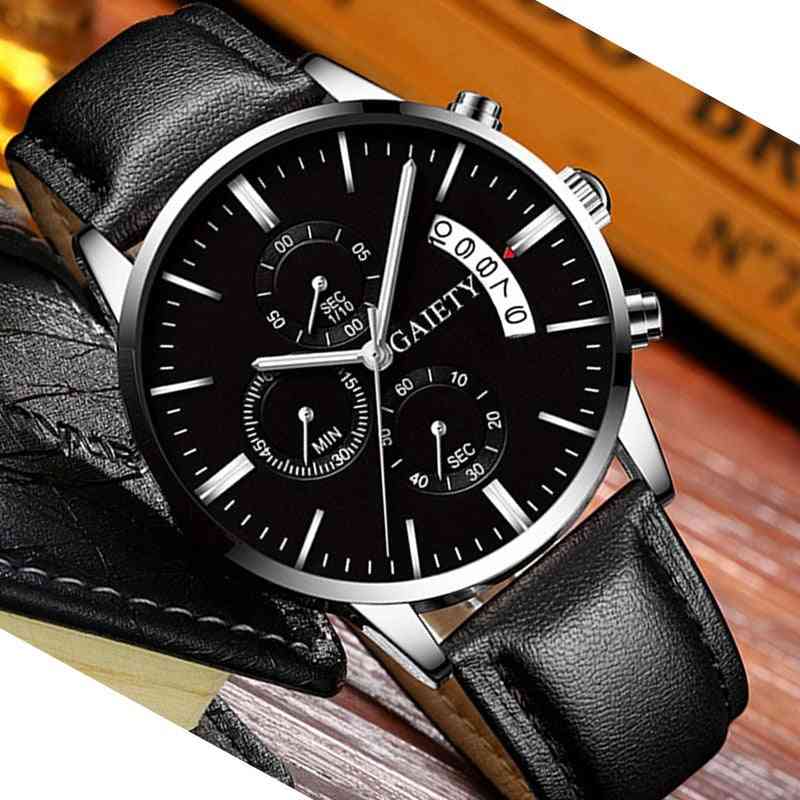 Men Fashion Sport Stainless Steel Case, Leather Band Wrist Watch