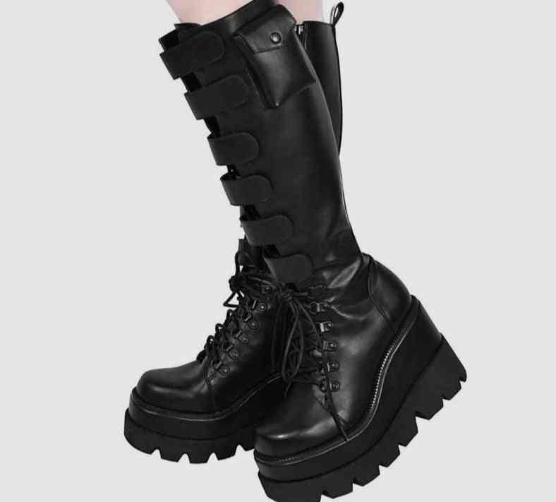 Female Platform Thigh High Fashion Buckle Punk High Heels Boot