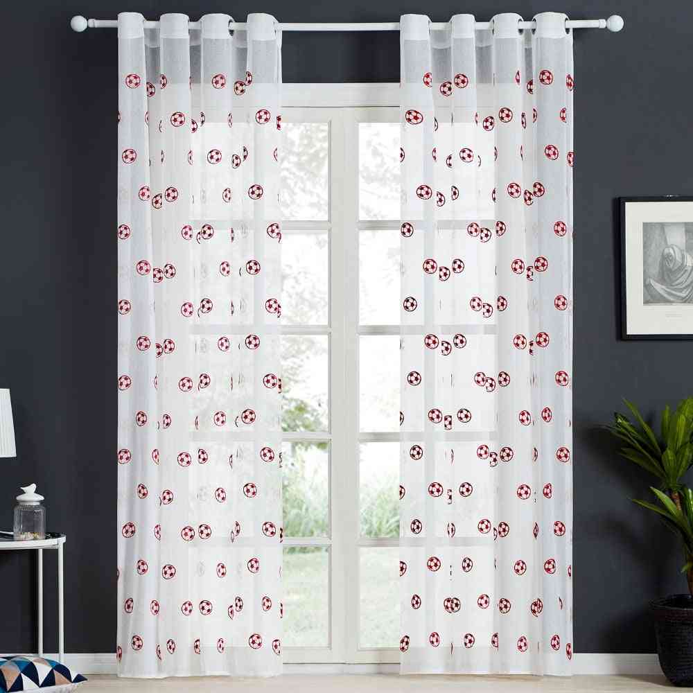 Football Pattern Window Tulle Embroidered Sheer Curtains