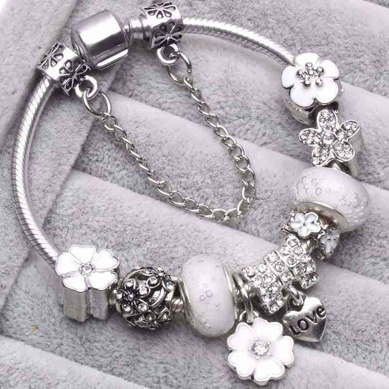 Vintage Silver Charm,s Crystal Beads Bracelets Set-3