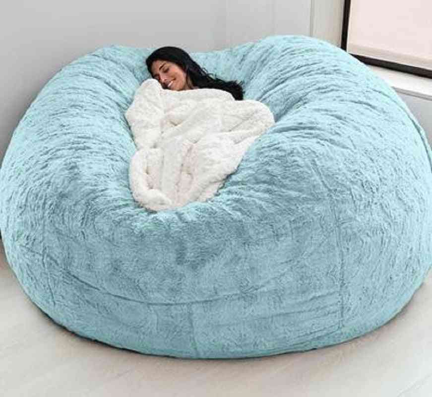 Fur soft bean bag sofa cover living room furniture party ocio gigante grande redondo mullido imitación cojín cama
