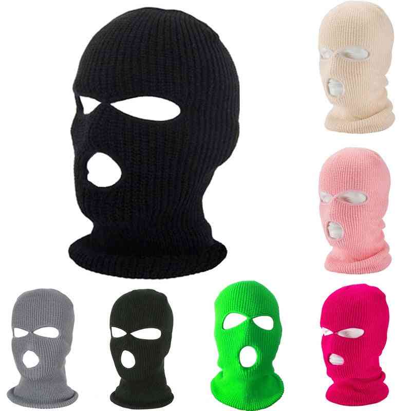Zima- venkovní sporty, 3-dírková kukla pletená čepice, maska na obličej