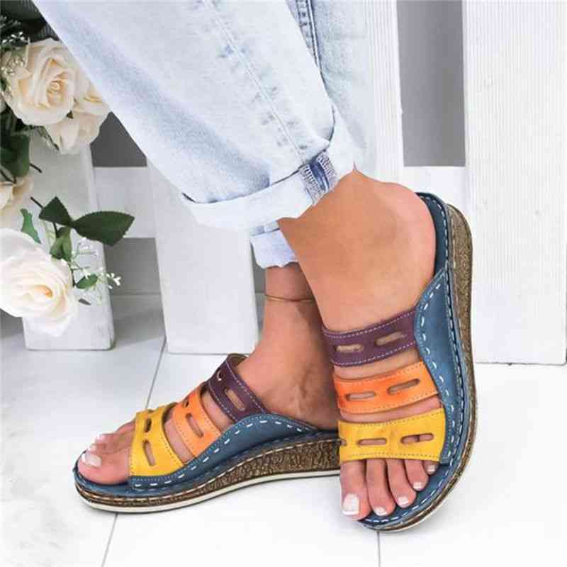 Women Platform Wedges Slides Stitching Summer Sandals