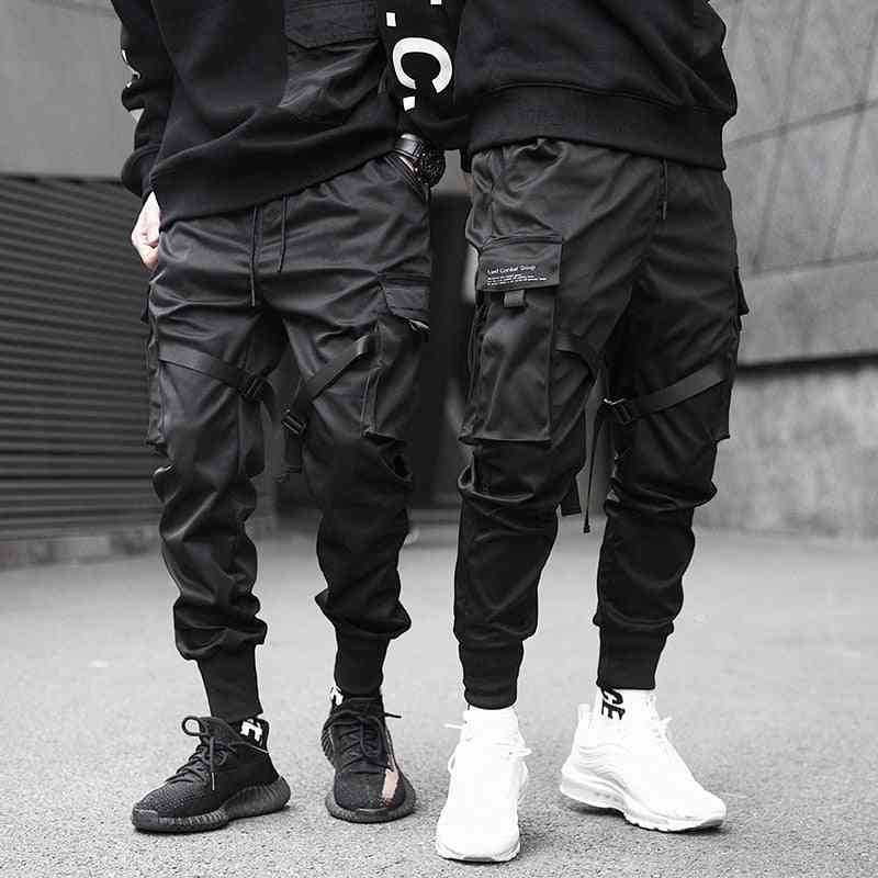 Pantalon cargo pour hommes, pantalon de survêtement harajuku multi-poches bloc de rubans