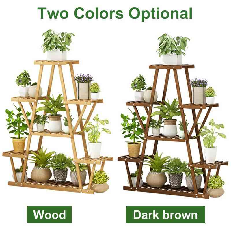 Six Tier Wooden Plant Stand, Flower Patio Garden Planter Pot Shelf