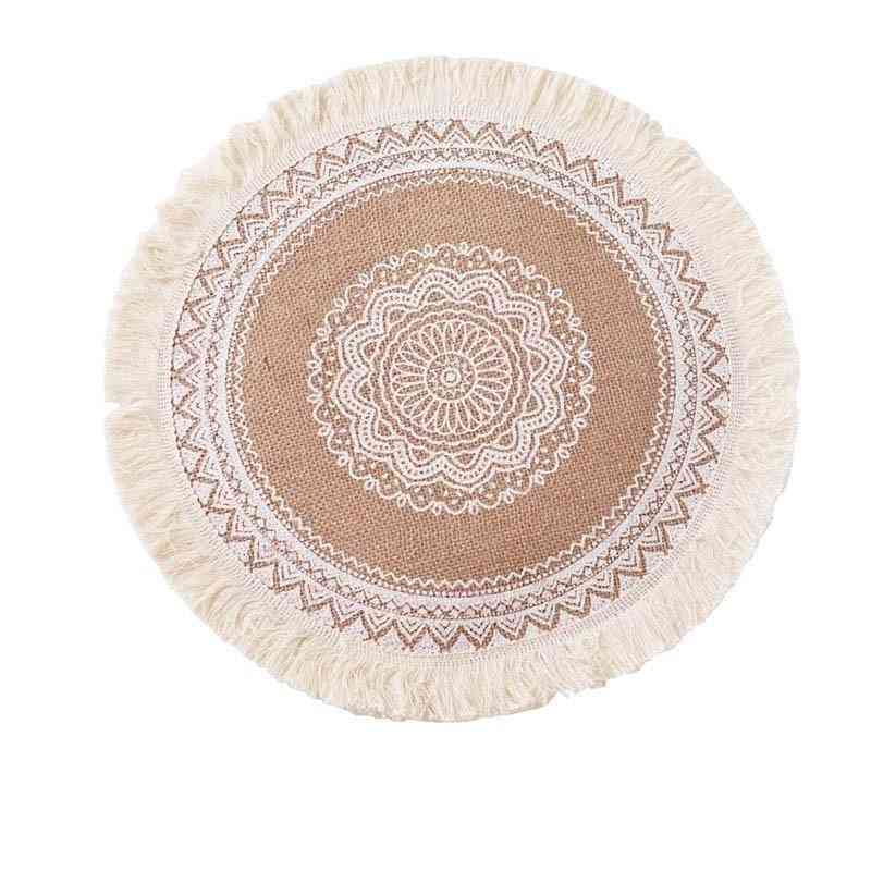 Round Embroidery Table Placemat Nordic Style Non-slip Heat Insulation Furniture Decoration Mat