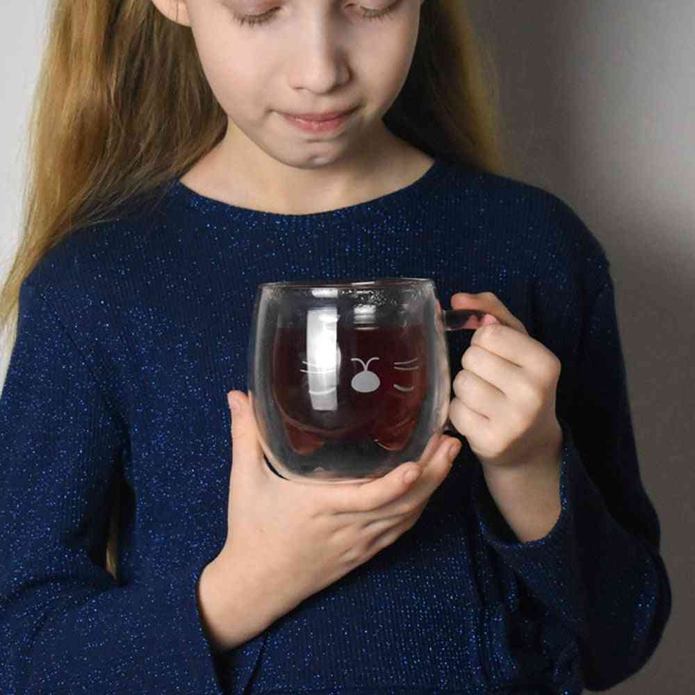 Creative Cute Bear Coffee Mug, Double Glass Carton Milk Juice Cap