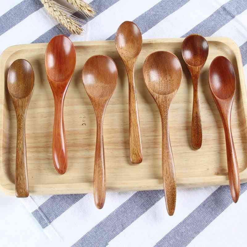 Wooden Milk Honey Soup Solid Wood Tableware Long Handle Spoon