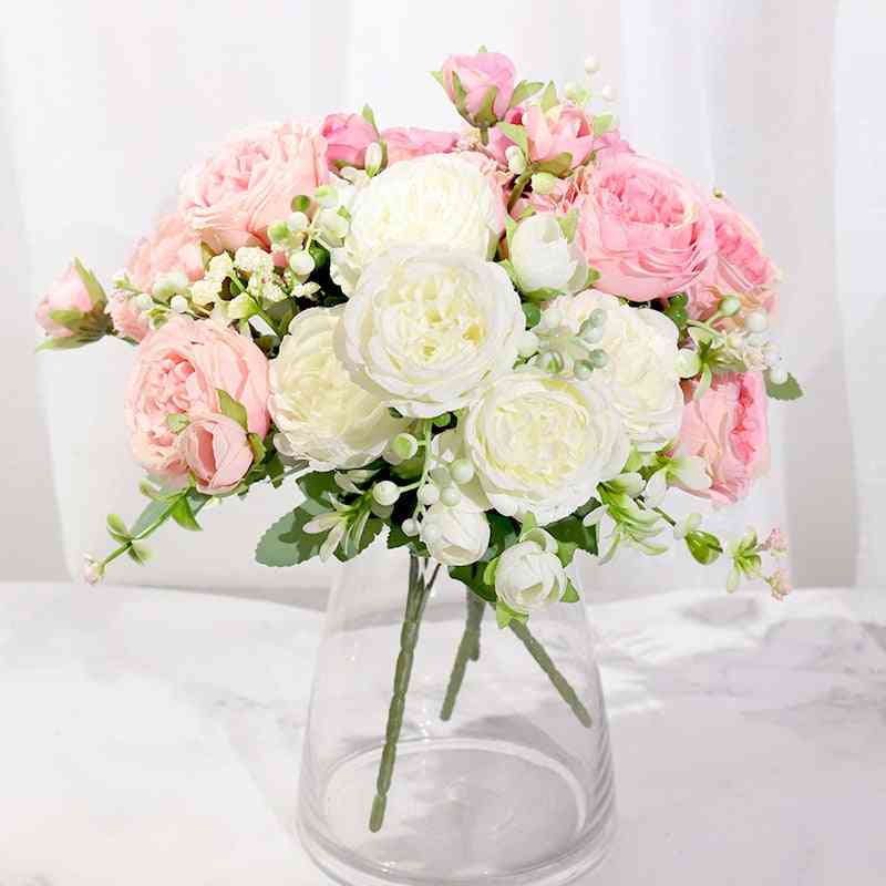 Hedvábné pivoňky umělé květiny růže, svatební domácí diy dekor kytice