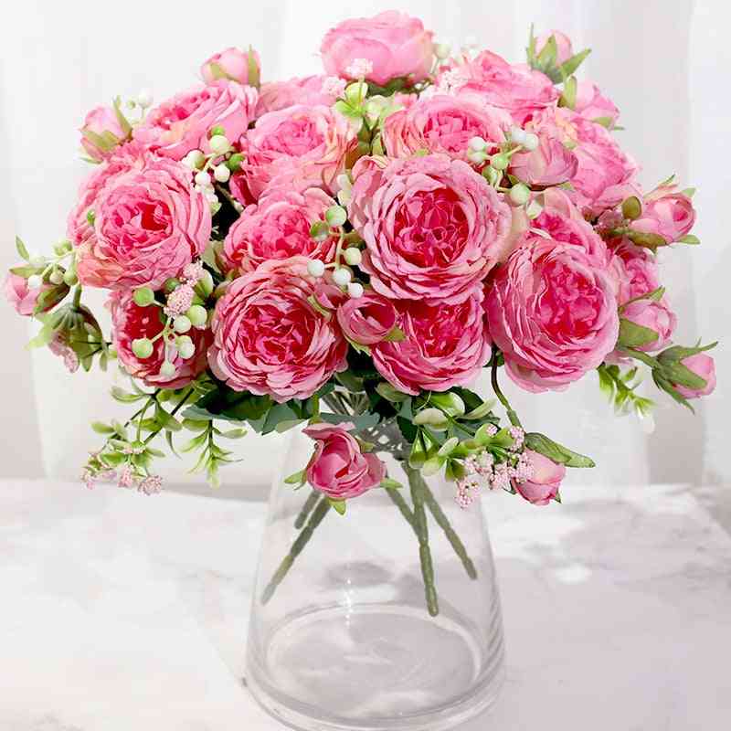 Hedvábné pivoňky umělé květiny růže, svatební domácí diy dekor kytice