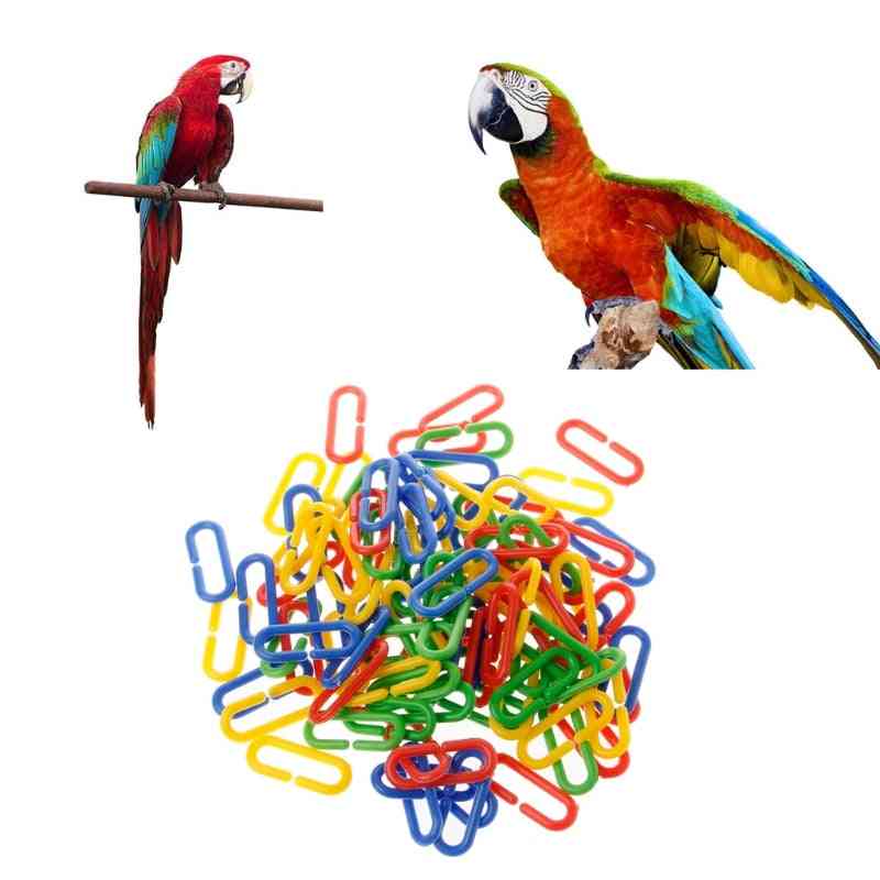 Papegoja c-clip leksak, fågel plast länk, grå conure cockatiel krok