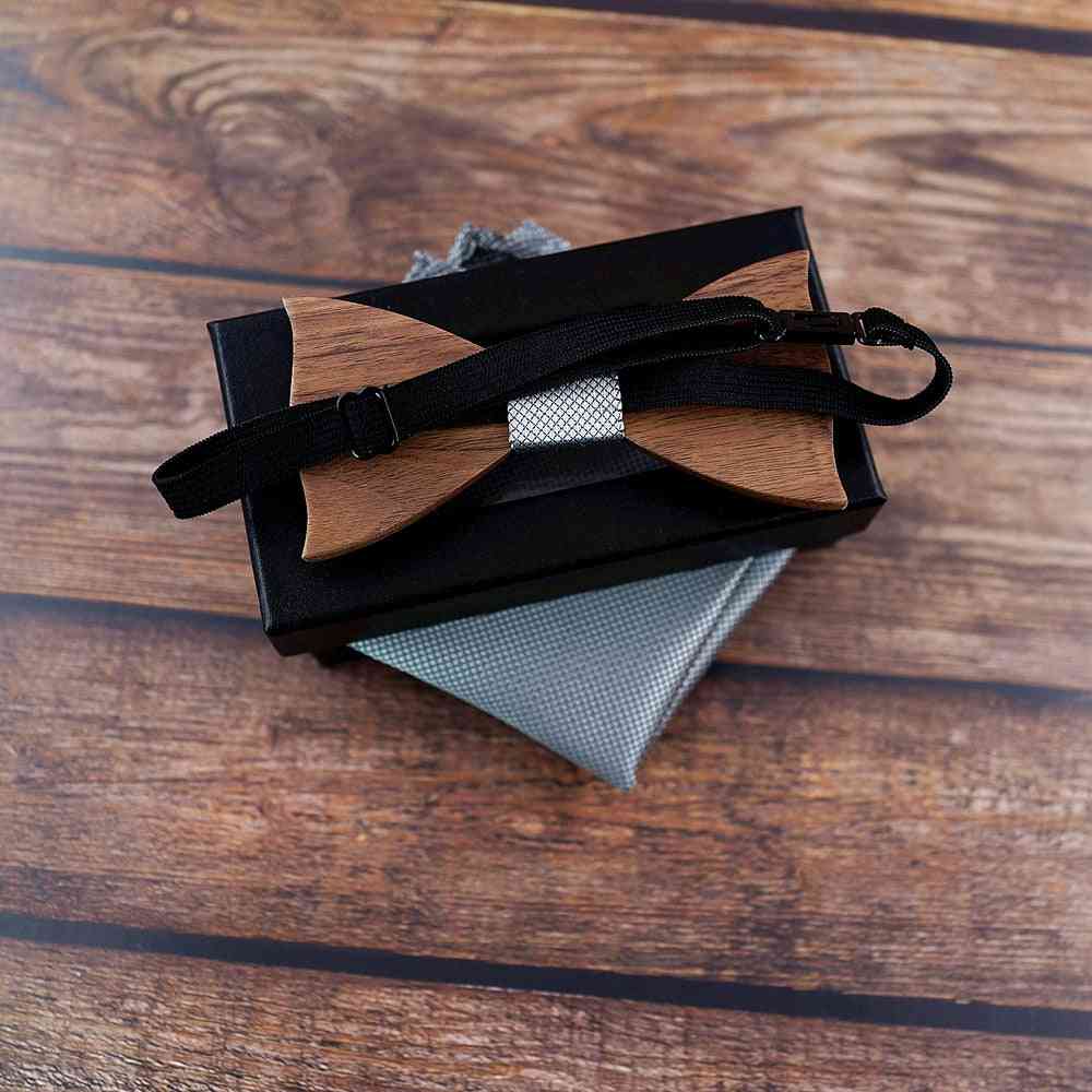 3D dřevěná kapesní čtvercová manžetová knoflíčka módní dřevěná motýlková svatební sada