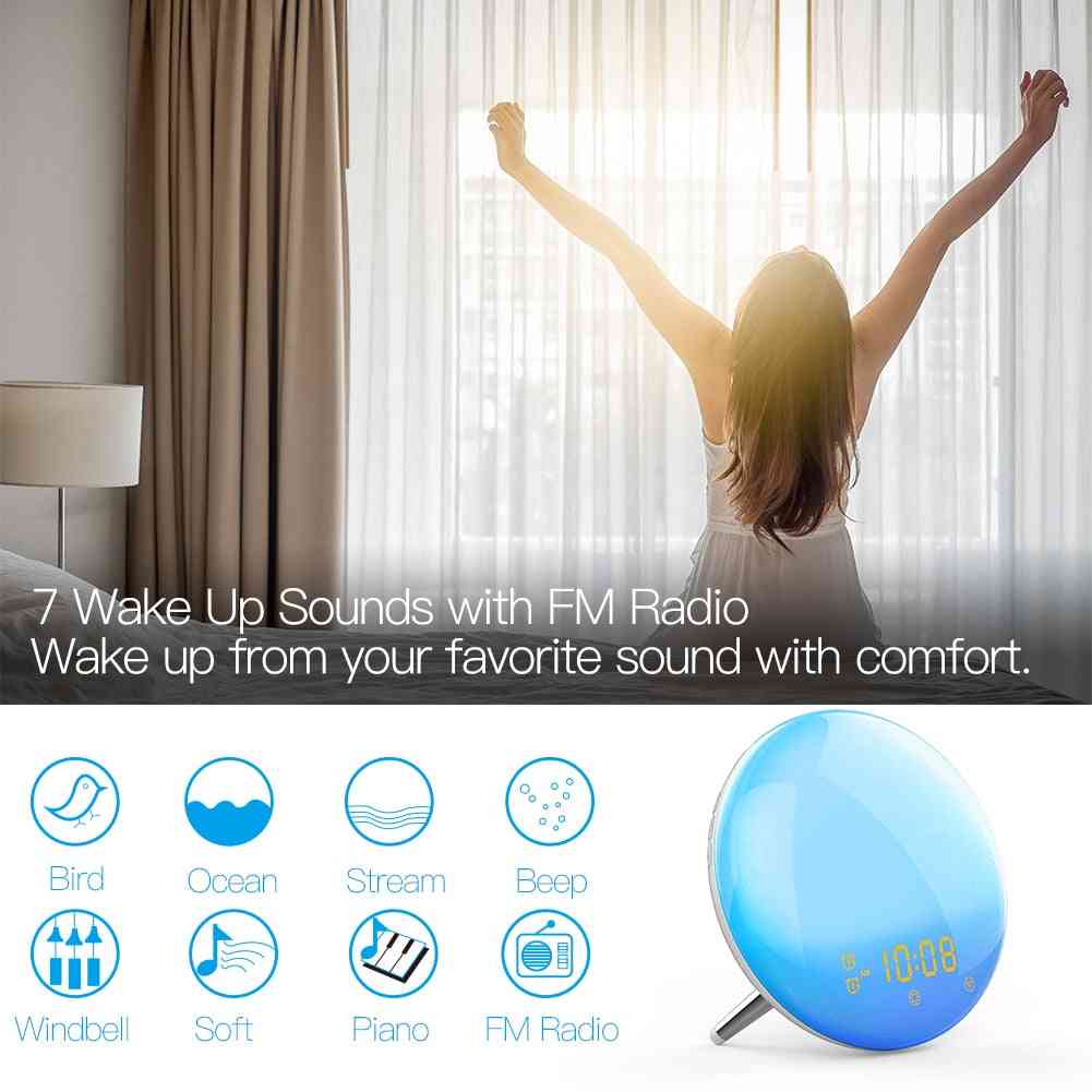 Wifi smart-sveglia con 7 colori alba, tramonto con alexa google