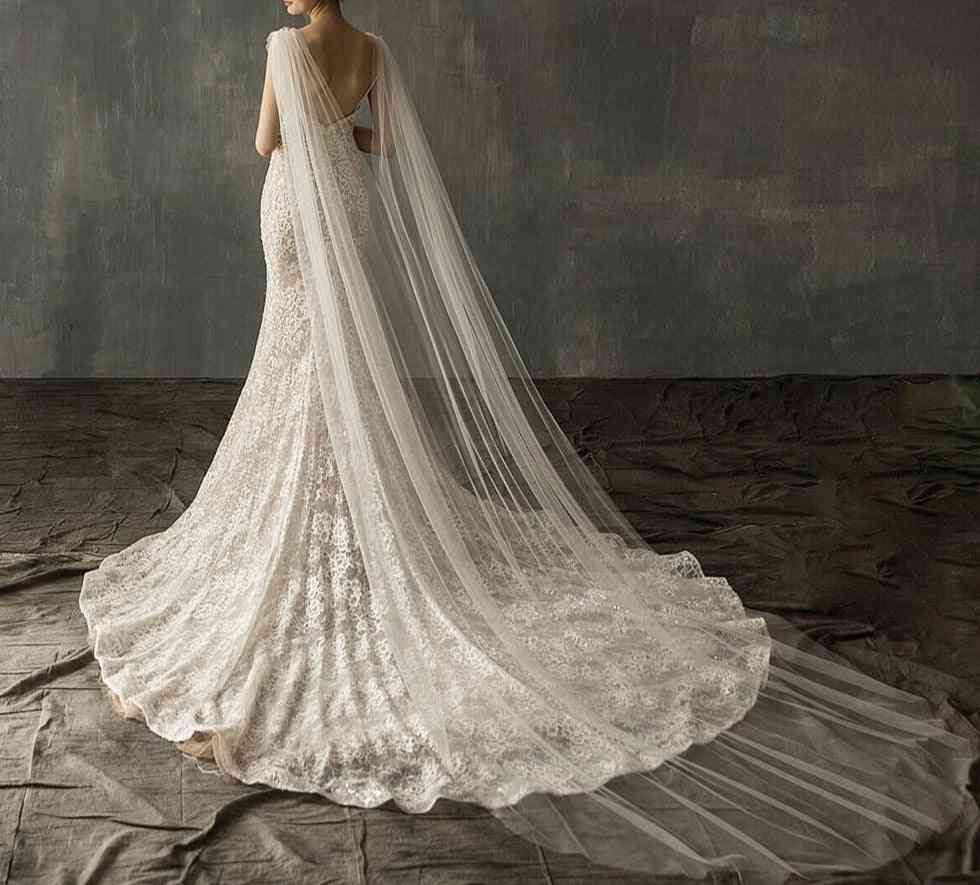 Diamond Top-cape, Bridal Shawl, Cathedral Tulle, Long Veil