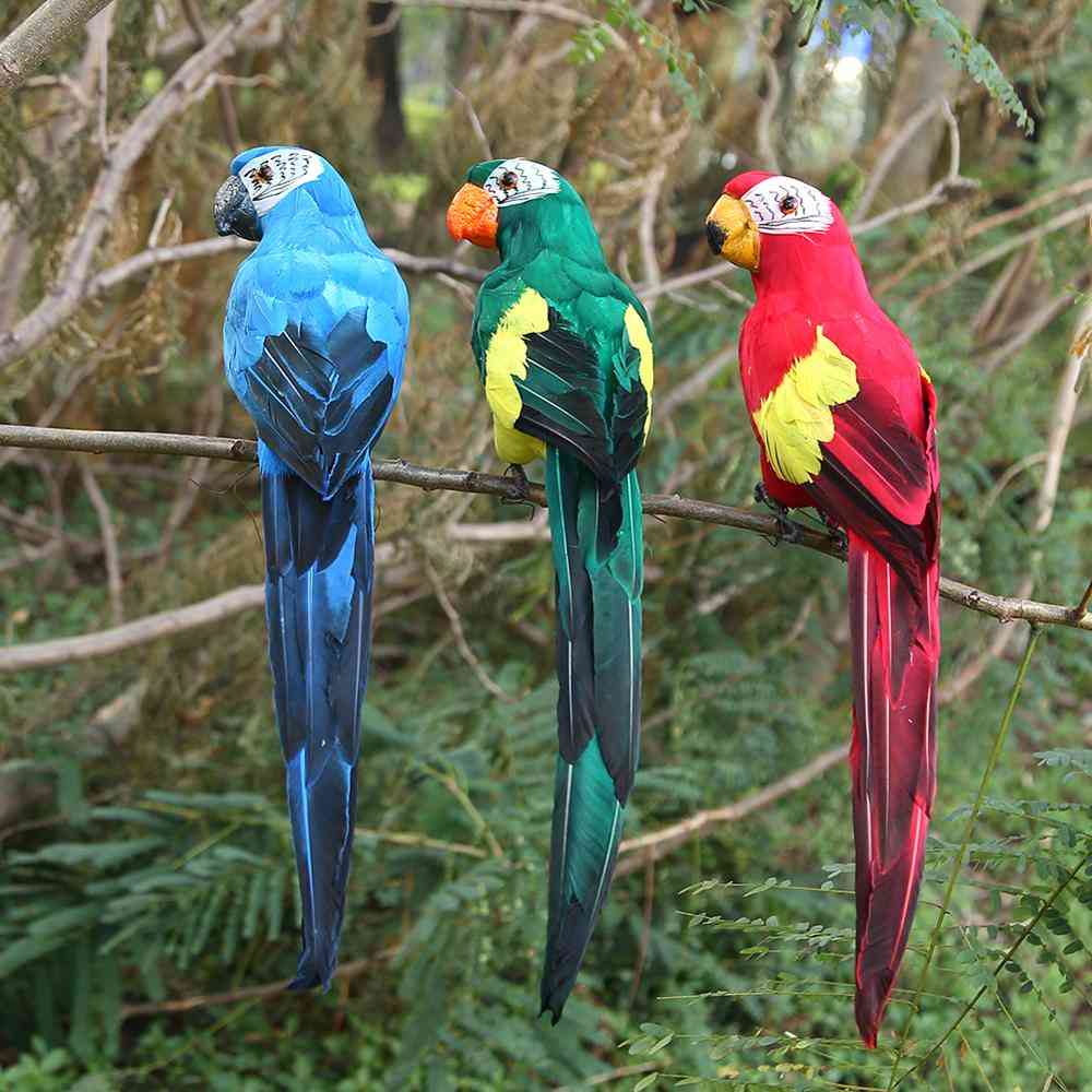 Pássaro de imitação de papagaio artificial feito à mão, ornamento de decoração de pássaros de espuma