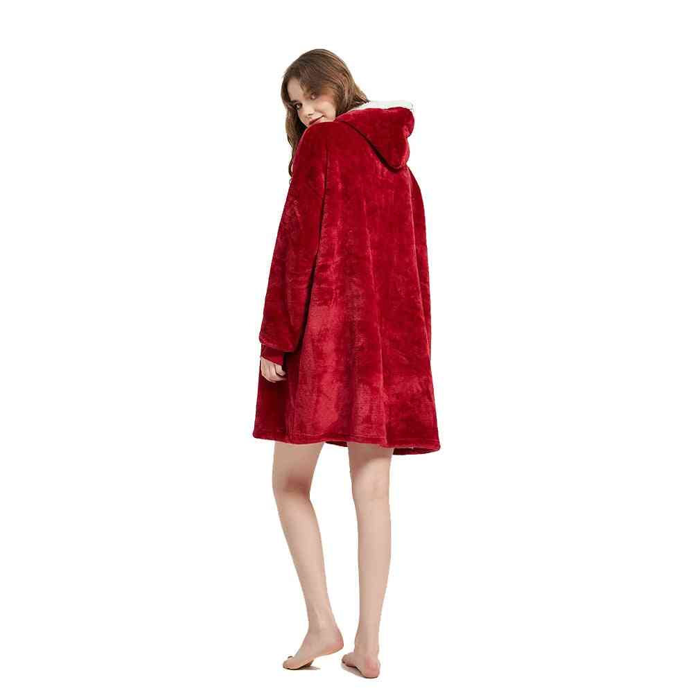 Winter Sherpa Blanket With Sleeve Ultra Plush Hoodie, Warm Flannel Hooded