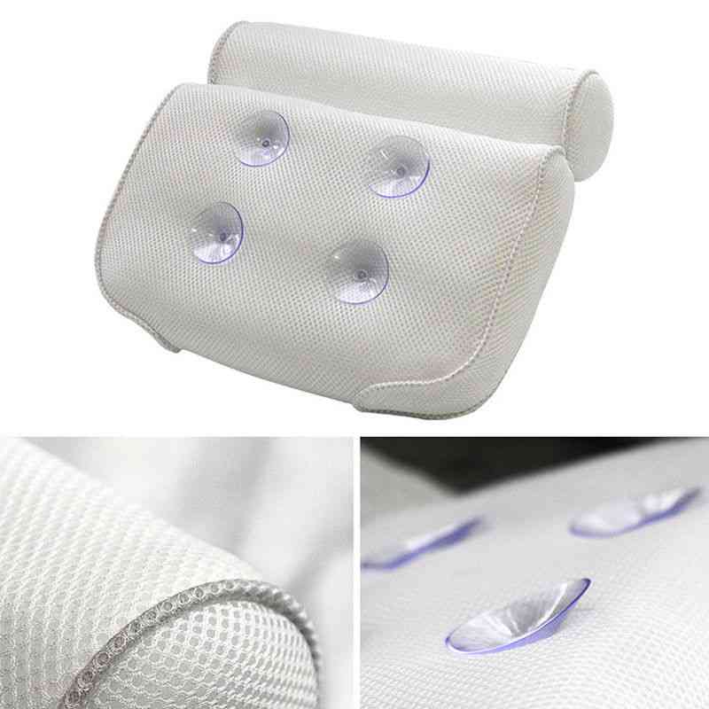 3d Mesh Non-slip Cushioned Bathtub Spa Pillow With Suction Cup