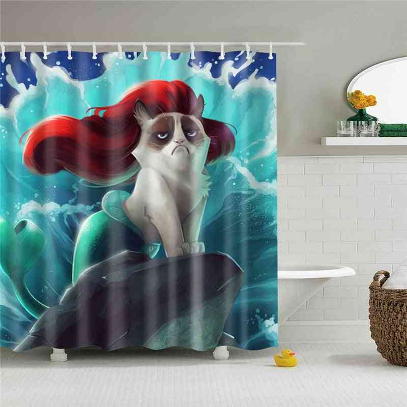 Waterproof Shower Curtain With Hooks For Bathroom, Mermaid Print