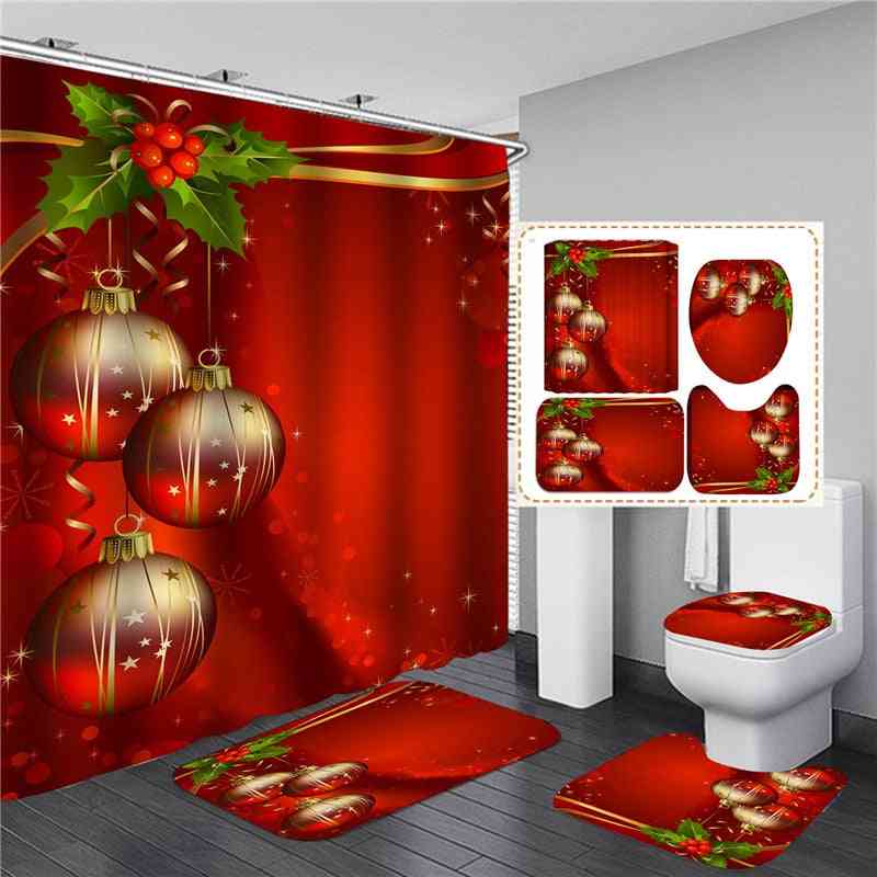 árboles de navidad impresos cortinas de ducha con alfombrilla antideslizante, partición de inodoro para baño decoración de festival 3d