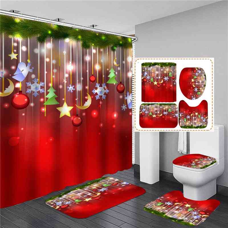 árboles de navidad impresos cortinas de ducha con alfombrilla antideslizante, partición de inodoro para baño decoración de festival 3d