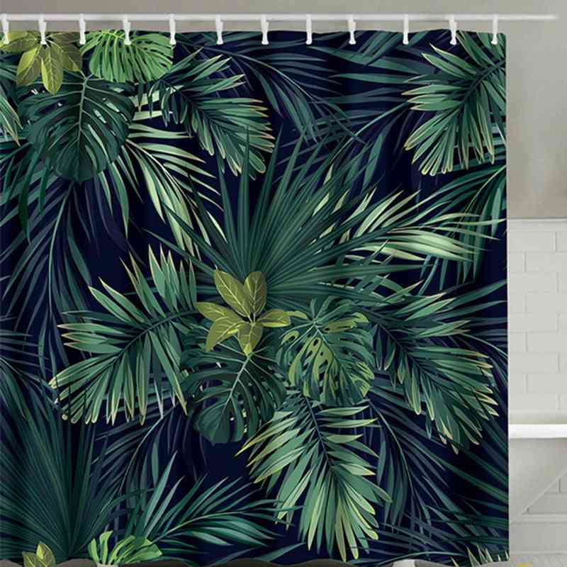 Green Leaves- Printing Shower, Modern Natural Plant, Polyester Bathroom Curtains