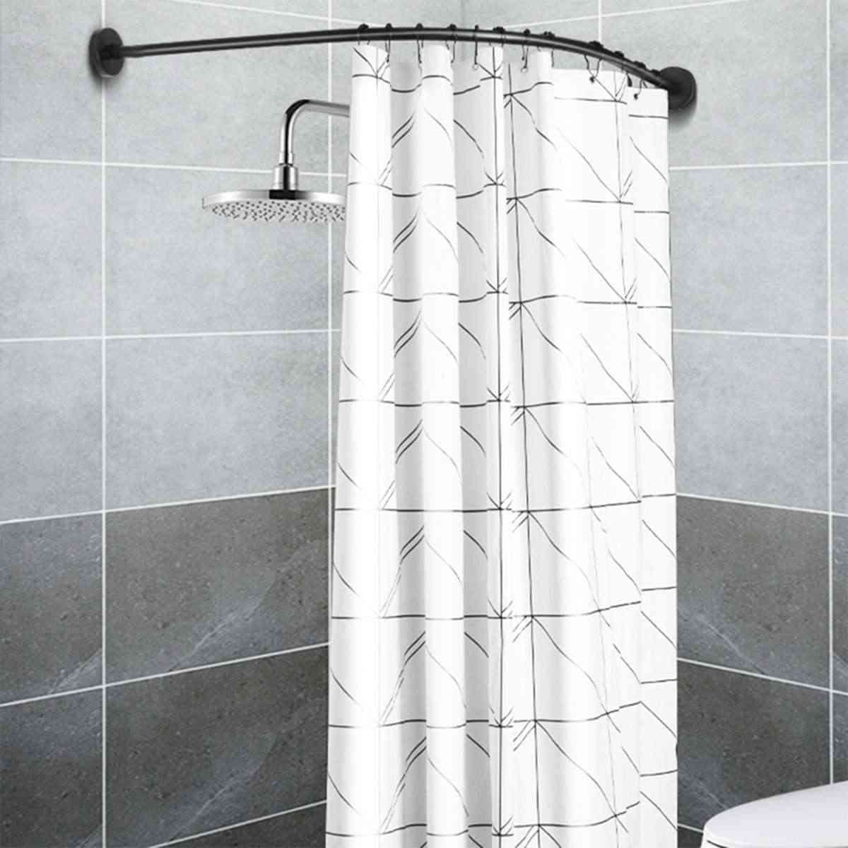 Extendable Corner Shower Curtain Rod Pole, Stainless Steel Rail Bar, Bath Door, Hardware Heavy Loaded With Metal Hooks