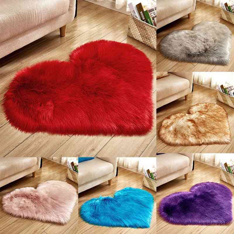 Love Heart Rugs Artificial Wool Hairy Carpet Faux Floor Mat