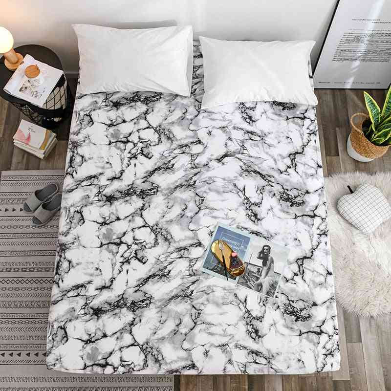 Marble Pattern Fitted Bed Sheet, High Elastic Soft Breathable Beds Mattress Cover