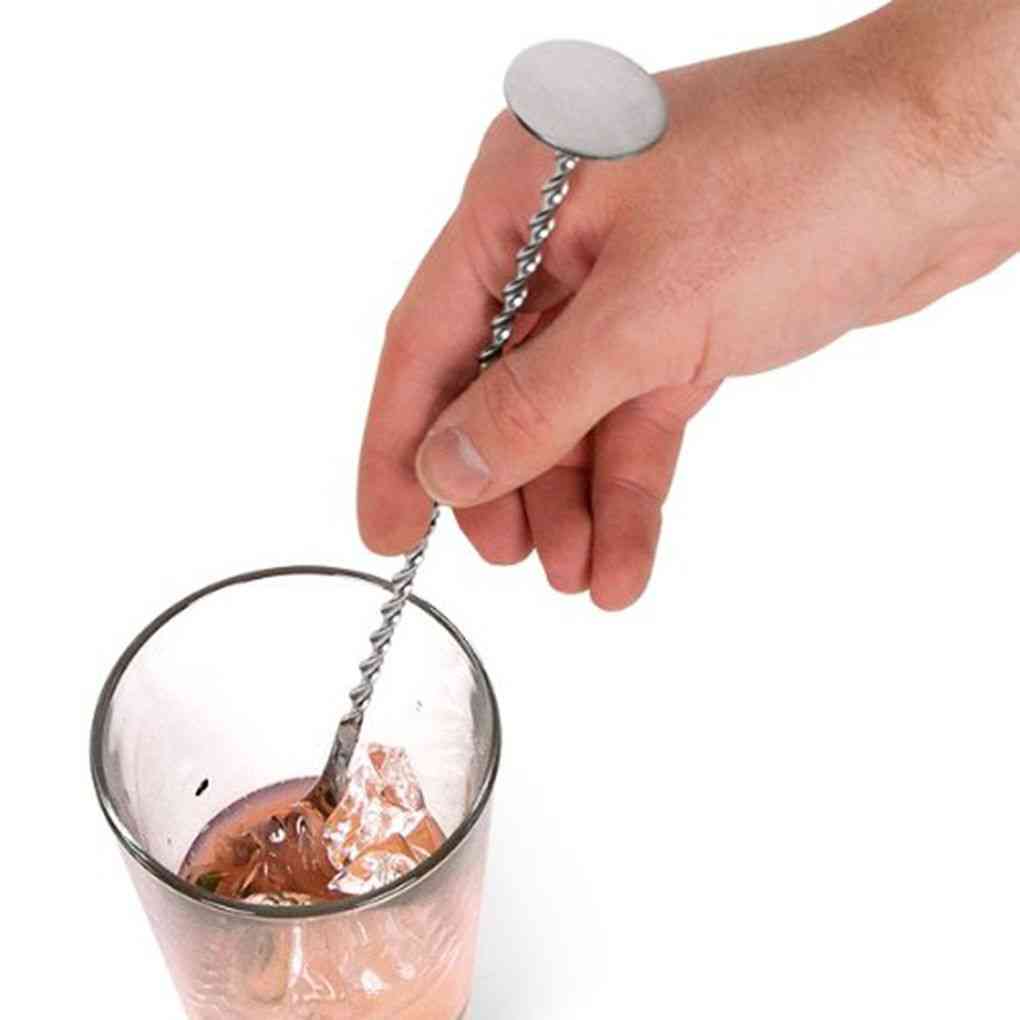 Stainless Steel- Cocktail Bar, Spiral Pattern, Drink Shaker, Muddler Twisted, Mixing Spoon
