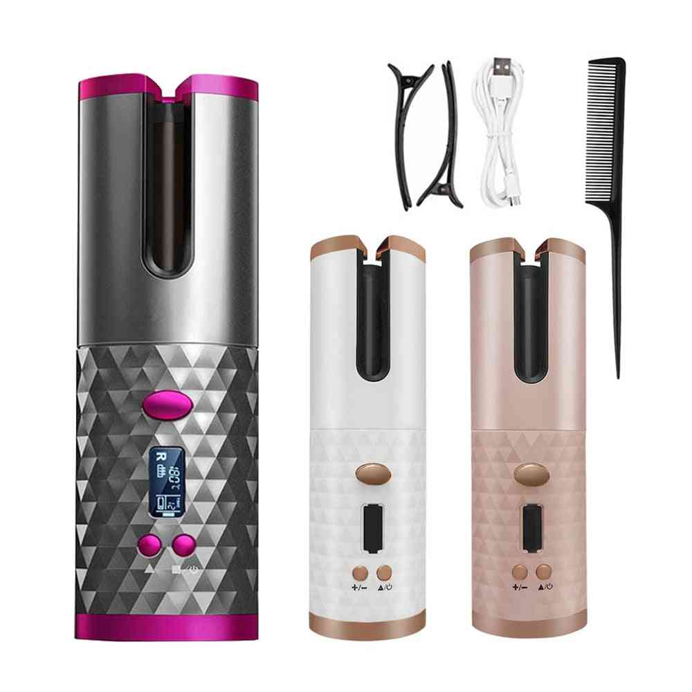 Portable Automatic Wireless Hair Curling Iron Curler, Usb Rechargeable