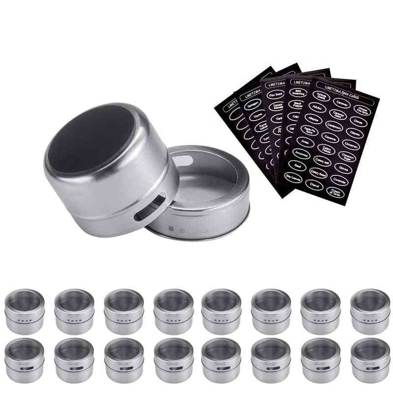 Stainless Steel- Magnetic Spice Jar Set With Stickers