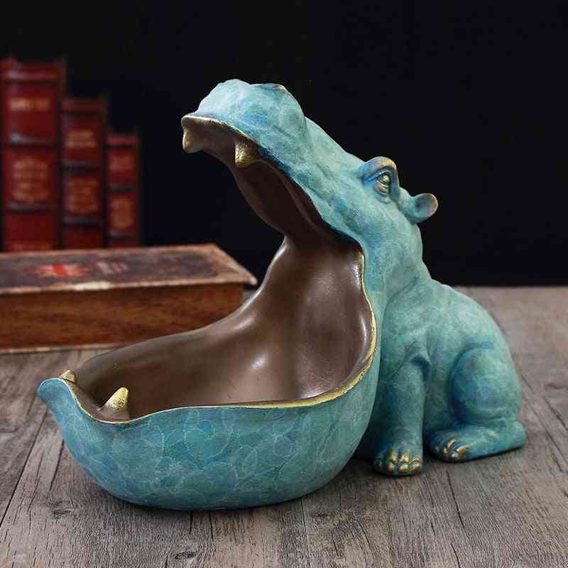 Hippopotamus Sculpture Figurine Key Candy Container Decoration