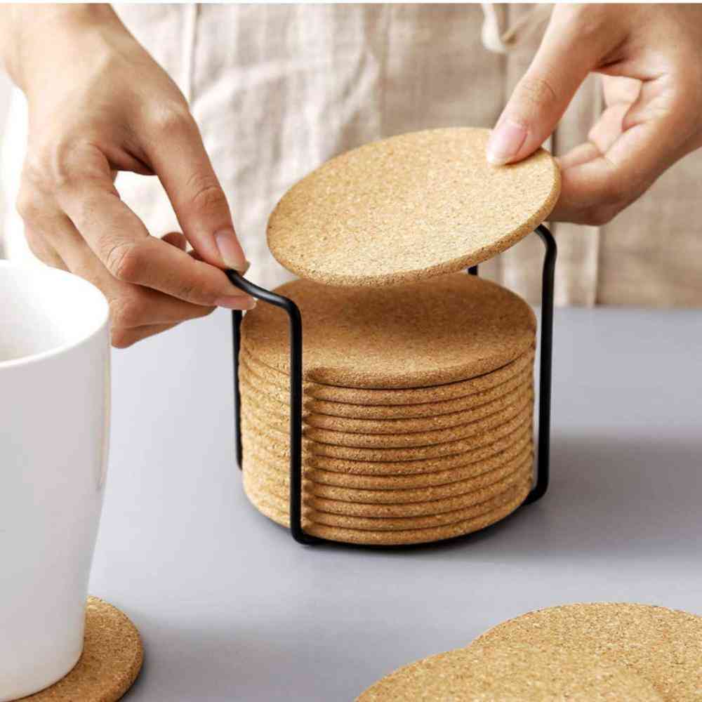 Natural Round Wooden, Slip Slice, Cup Mat Pad, Tea Coffee Mug Holder For Tableware