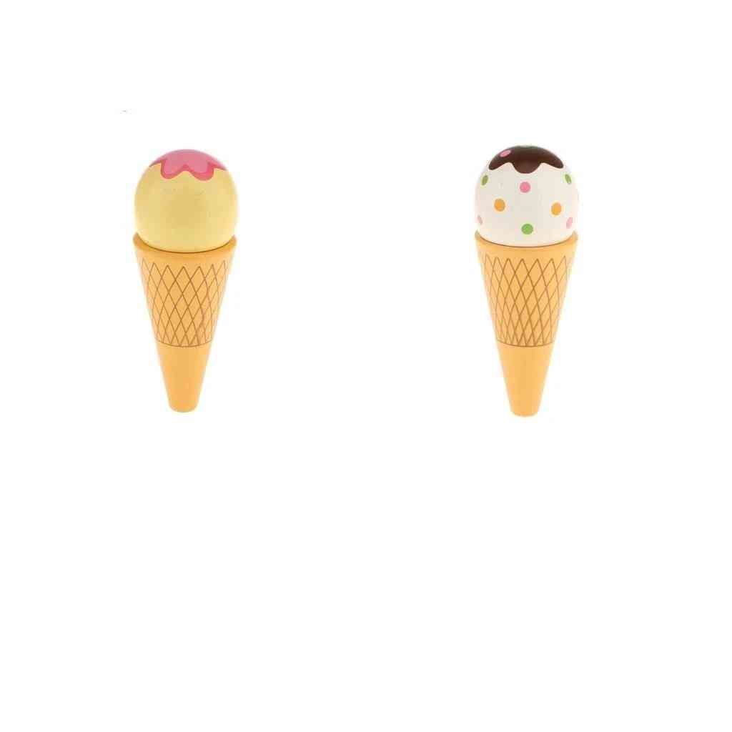 1pc- Wooden Magnet Connected, Ice Cream Cone, Food Pretend Toy