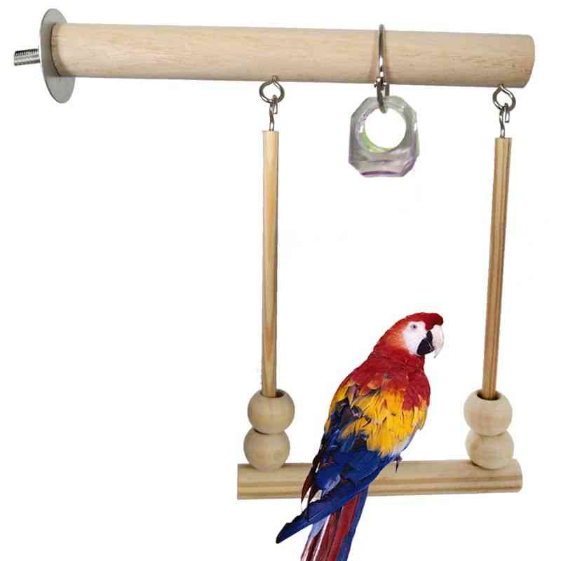 Bird Swing, Wooden Parrot Perch, Play Stand With Chewing Beads, Cage