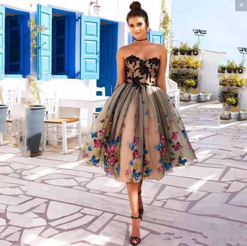 Arabiske korte cocktail kjoler, off shoulder sløjfe a-linje te længde gallakjoler