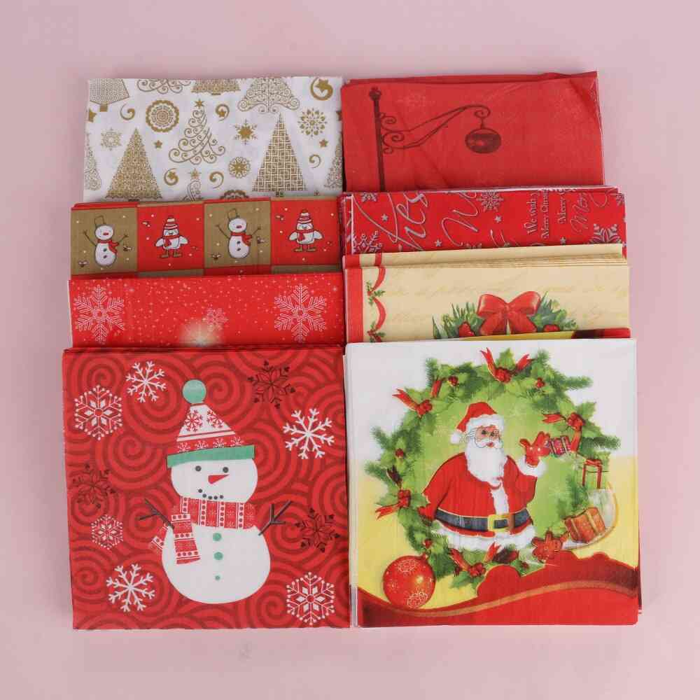 20pcs- Printing Creative, Santa Claus Deer, Christmas Tree Napkins For Home