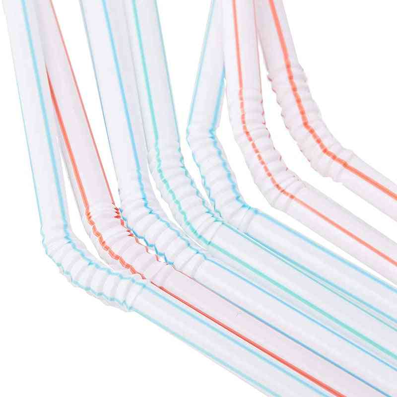 Flexible Plastic- Disposable Striped Straws
