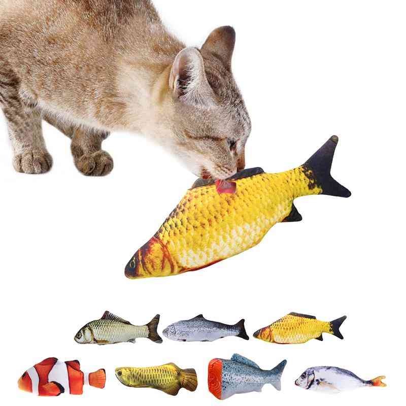 Forma de peixe 3D, catnip interativa, boneca de travesseiro de pelúcia brincando de brinquedo para animal de estimação