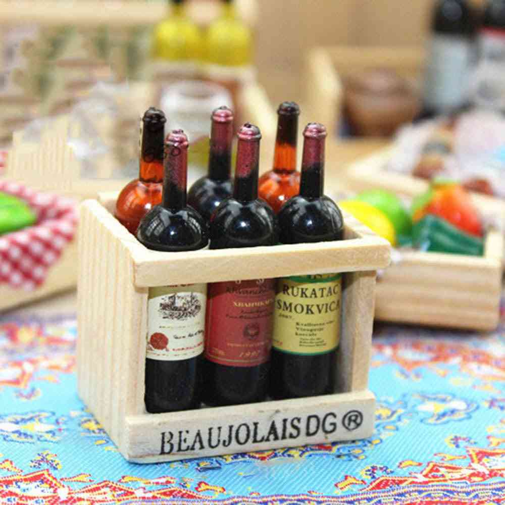 Dollhouse Miniature, Mini Wine Bottle Set With Box - Simulation Drinks Model