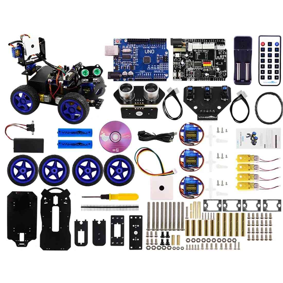 Självlysande ultraljudsmodul, smart robotbil, wifi -kamera, gimbalsats för arduino