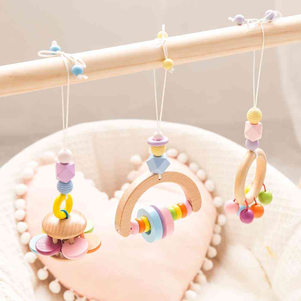 Tire-anneau coloré en bois, hochet de berceau en hêtre, pendentif pour bébé