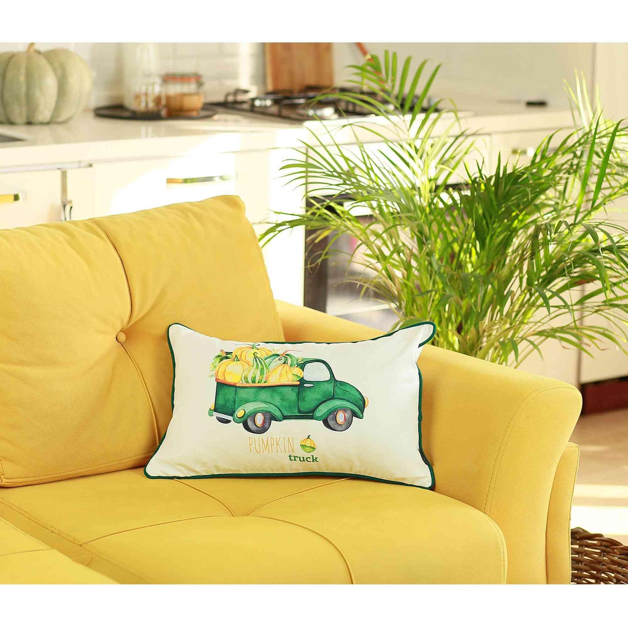 Syksykausi vihreä kurpitsa-auto lanneranganheitto tyynynpäällinen (4 kpl) -