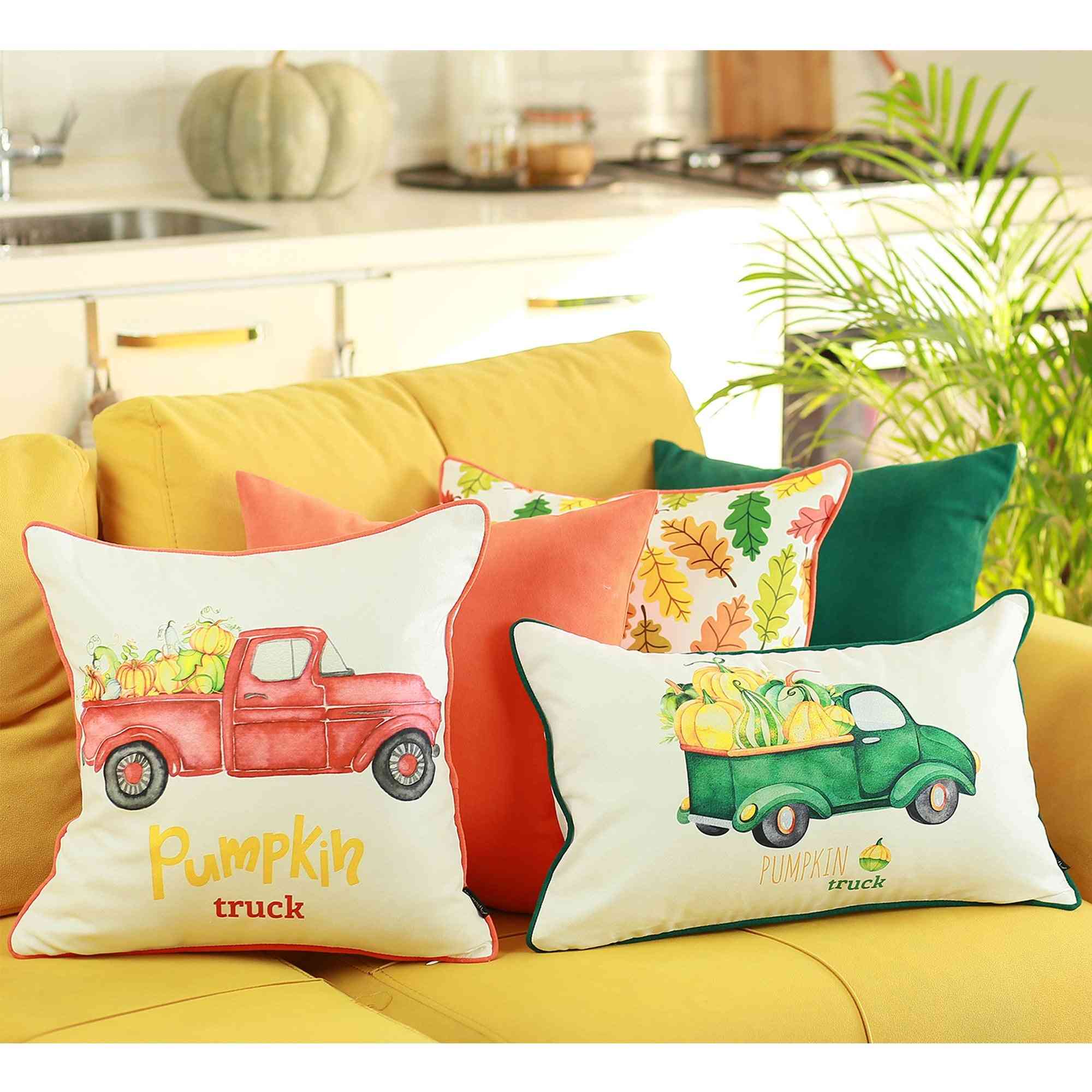 Fall Season Green Pumpkin Truck - Pillow Cover (set Of 4)